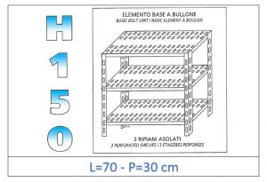 IN-B3707030B Shelf with 3 slotted shelves bolt fixing dim cm 70x30x150h 