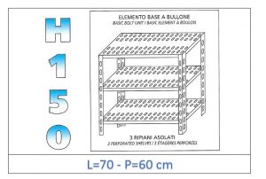 IN-B3707060B Estante con 3 estantes ranurados perno fijación dim cm 70x60x150h