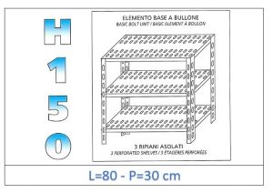 IN-B3708030B Étagère avec 3 étagères à fente fixation par boulon dim cm 80x30x150h 