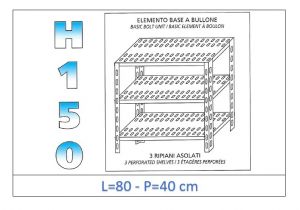 IN-B3708040B Shelf with 3 slotted shelves bolt fixing dim cm 80x40x150h 