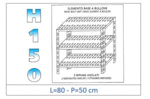 IN-B3708050B Shelf with 3 slotted shelves bolt fixing dim cm 80x50x150h 