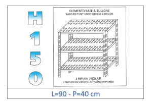 IN-B3709040B Shelf with 3 slotted shelves bolt fixing dim cm 90x40x150h 
