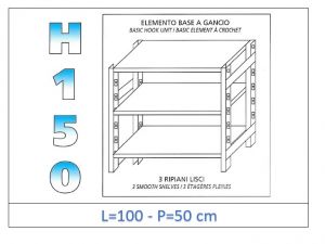 IN-G36910050B Shelf with 3 smooth shelves hook fixing dim cm 100x50x150h 