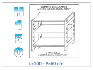 IN-G36910060B Shelf with 3 smooth shelves hook fixing dim cm 100x60x150h 