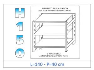 IN-G36914040B Shelf with 3 smooth shelves hook fixing dim cm 140x40x150h 