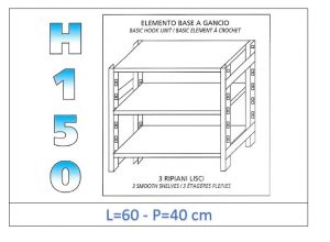 IN-G3696040B Estante con 3 estantes lisos fijación de gancho dim cm 60x40x150h