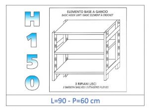 IN-G3699060B Shelf with 3 smooth shelves hook fixing dim cm 90x60x150h 