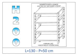 IN-G46913050B Shelf with 4 smooth shelves hook fixing dim cm 130x50x200h 