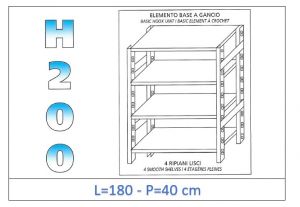IN-G46918040B Shelf with 4 smooth shelves hook fixing dim cm 180x40x200h 