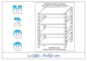 IN-G46918050B Shelf with 4 smooth shelves hook fixing dim cm 180x50x200h 