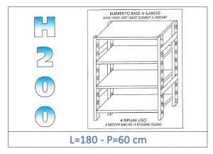 IN-G46918060B Shelf with 4 smooth shelves hook fixing dim cm 180x60x200h 