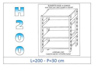 IN-G46920030B Shelf with 4 smooth shelves hook fixing dim cm 200x30x200h 