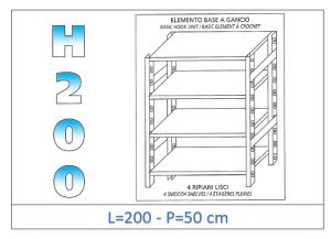 IN-G46920050B Shelf with 4 smooth shelves hook fixing dim cm 200x50x200h 