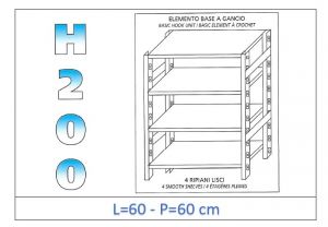 IN-G4696060B Shelf with 4 smooth shelves hook fixing dim cm 60x60x200h 