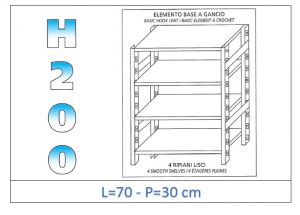 IN-G4697030B Shelf with 4 smooth shelves hook fixing dim cm 70x30x200h 