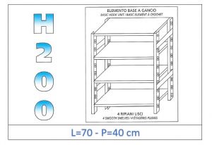 IN-G4697040B Shelf with 4 smooth shelves hook fixing dim cm 70x40x200h 