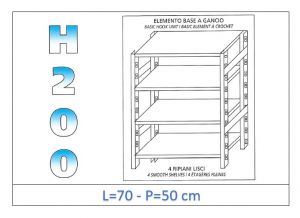 IN-G4697050B Shelf with 4 smooth shelves hook fixing dim cm 70x50x200h 