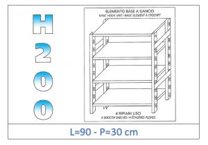 IN-G4699030B Shelf with 4 smooth shelves hook fixing dim cm 90x30x200h 
