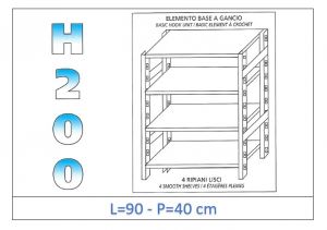 IN-G4699040B Shelf with 4 smooth shelves hook fixing dim cm 90x40x200h 