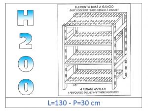IN-G47013030B Shelf with 4 slotted shelves hook fixing dim cm 130x30x200h 