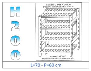IN-G4707060B Estante con 4 estantes ranurados gancho fijación dim cm 70x60x200h