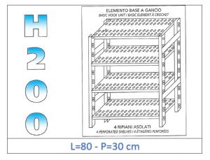 IN-G4708030B Estante con 4 estantes ranurados fijación de gancho dim cm 80x30x200h