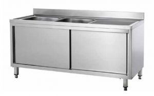 GDS167L2CS Cabinet sink with 2 bowls on the left dim. 1600 x 700 x 950h with drainer