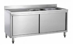 GDS187R2CS Cabinet sink with 2 bowls on the right dim. 1800 x 700 x 950h with drainer