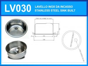 LV030/A round inset stainless steel sink diam. 300x180h With waste fitting 