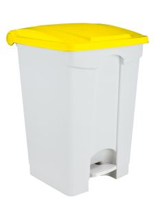 T101456 Poubelle à pédale en plastique blanc avec couvercle jaune 45 litres (pack de 3 pièces)