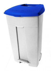 T102035 Mobile plastic pedal bin White Blue 120 liters (Pack of 3 pieces)