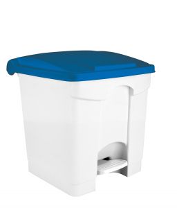 T115305 Poubelle à pédale en plastique blanc avec couvercle bleu 30 litres (pack de 3 pièces)