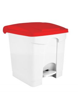 T115307 Poubelle à pédale en plastique blanc avec couvercle rouge 30 litres (pack de 3 pièces)