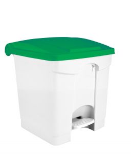 T115308 Poubelle à pédale en plastique blanc avec couvercle vert 30 litres (pack de 3 pièces)