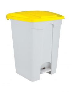 T115456 Poubelle à pédale en plastique blanc avec couvercle jaune 45 litres