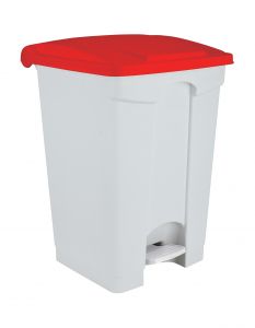 T115457 Poubelle à pédale en plastique blanc avec couvercle rouge 45 litres