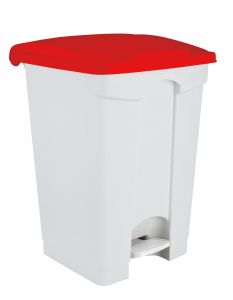 T115707 Poubelle à pédale en plastique blanc avec couvercle rouge 70 litres (pack de 3 pièces)