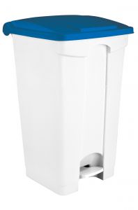 T115905 Poubelle à pédale en plastique blanc avec couvercle bleu 90 litres (pack de 3 pièces)