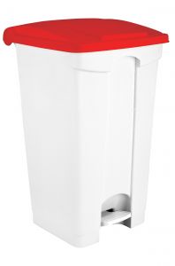 T115907 Poubelle à pédale en plastique blanc avec couvercle rouge 90 litres (pack de 3 pièces)