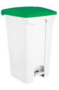 T115908 Poubelle à pédale en plastique blanc avec couvercle vert 90 litres (pack de 3 pièces)
