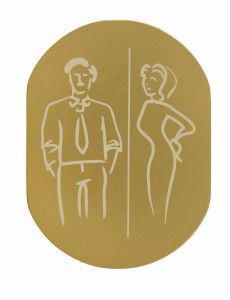 T709936 Placa pictograma aluminio dorado Baños Hombres y Mujeres