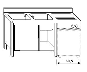 LT1190 Lavatoio su armadio per lavastoviglie 2 vasche 1 sgocciolatoio dx alzatina 160x70x85
