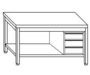 TL5071 Tavolo da lavoro in acciaio inox AISI 304 cassettiera dx ripiano 110x60x85