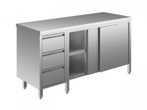 EU04002-17 Table armoire ECO cm 170x60x85h plateau lisse - portes coulissantes - tiroir 3c gauche