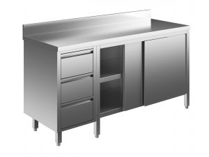 EU04004-21 Table armoire ECO cm 210x60x85h dosseret - portes coulissantes - tiroir 3c gauche