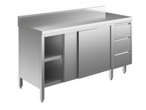 EU04103-14 Table armoire ECO cm 140x70x85h dosseret - portes coulissantes - tiroir 3c à droite