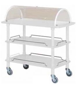 CLC 2013B White lacuered wooden trolley 3 shelves with plexiglas dome