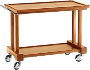 LP1000 Walnut stained solid wood service trolley 2 shelves 115x55x82h
