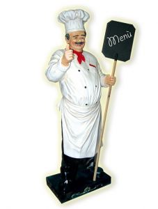 ER006 Cook with mustache 3D fiberglass with black-board high 180 cm