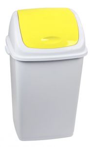 T909056 Poubelle en polypropylène blanc avec couvercle basculant jaune  50 litres (multiples 6 pièces)